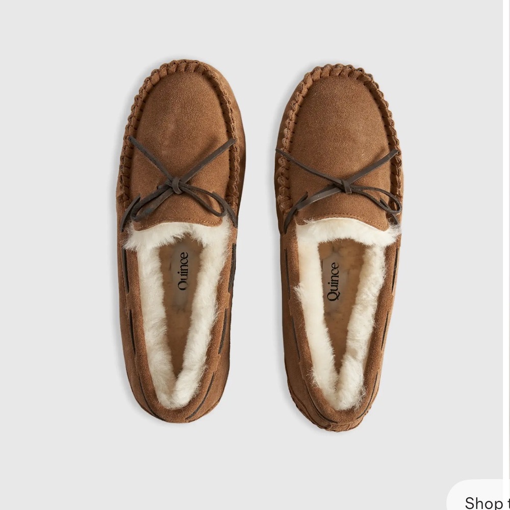 Quince Women’s Chestnut Brown Shearling-Lined Moccasin Loafers